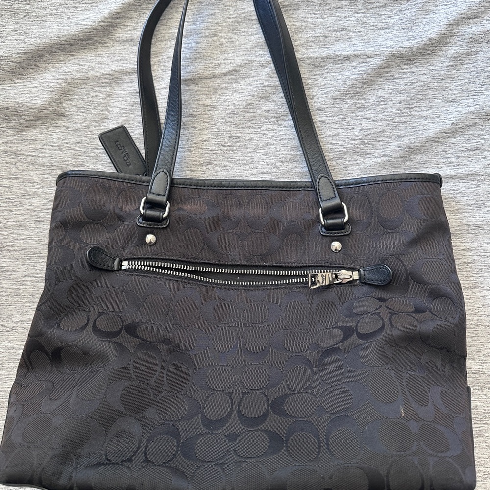 Coach Black Signature Jacquard Tote with Leather Straps - Picture 2 of 5